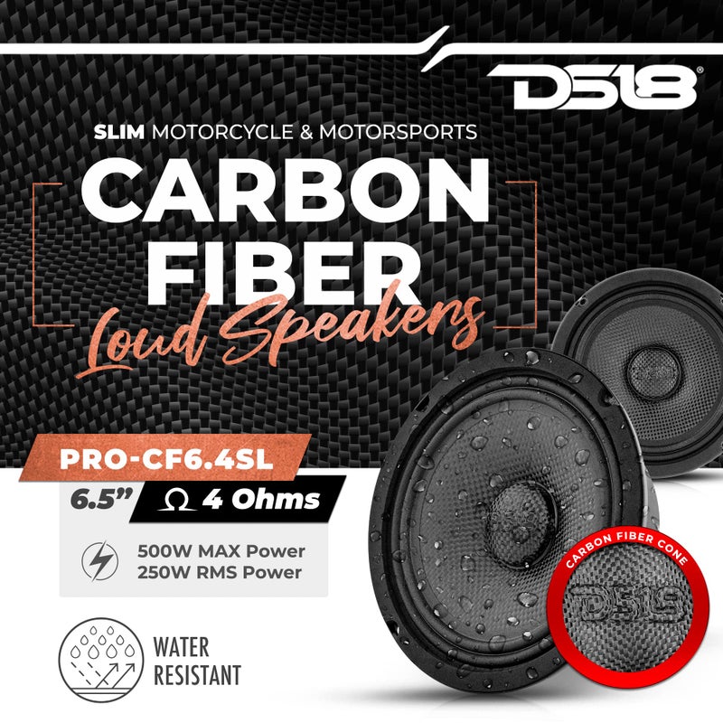 DS18 PRO-CF6.4SL 6.5" Slim Speaker 500 Watts RMS Max Power 4-Ohms Carbon Fiber Cone Water Resistant Mid-Bass Loudspeaker - Great Speaker for Motorcycles and Powersports - 1 Speaker - Image 2