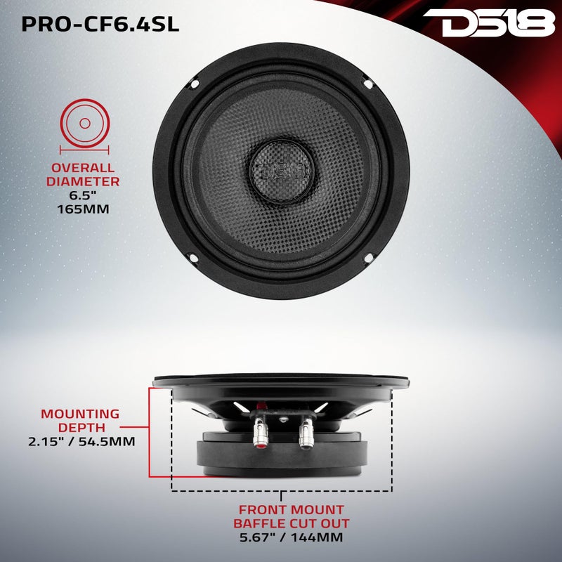 DS18 PRO-CF6.4SL 6.5" Slim Speaker 500 Watts RMS Max Power 4-Ohms Carbon Fiber Cone Water Resistant Mid-Bass Loudspeaker - Great Speaker for Motorcycles and Powersports - 1 Speaker - Image 4