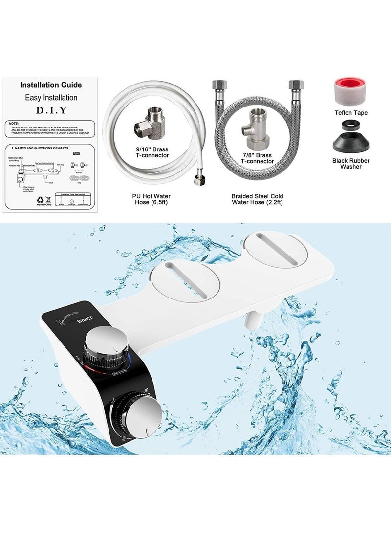 VUCATIN Self-Cleaning Non-Electric Dual Nozzle Bidet Attachment for Toilet Seat with Warm Water Jet Spray for Toilet Bathroom Bidet Toilet Sprayer Adjustable Water Pressure Rear and Feminine Wash - Image 4