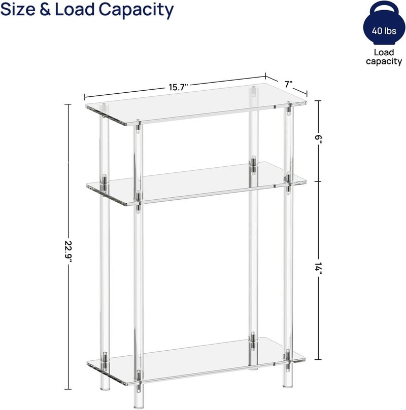 HMYHUM Acrylic Narrow Side Table for Small Spaces, 7" Wide Skinny Nightstand/Bedside Table for Bedroom, Slim Small End Table, 3 Tier, 15.7" L x 22.9" H, Clear - Image 3