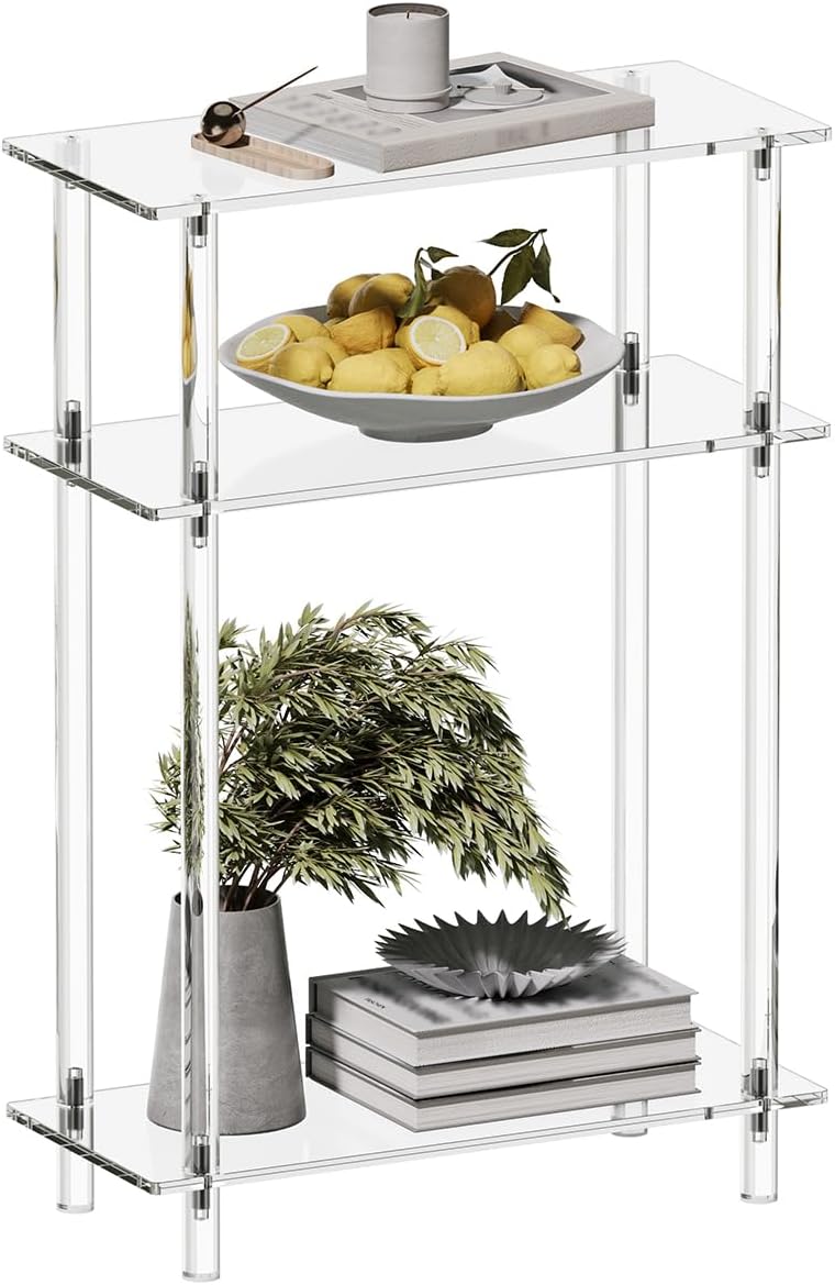 HMYHUM Acrylic Narrow Side Table for Small Spaces, 7" Wide Skinny Nightstand/Bedside Table for Bedroom, Slim Small End Table, 3 Tier, 15.7" L x 22.9" H, Clear - Image 1