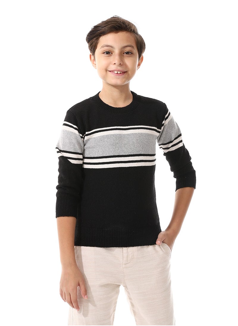 Andora Ribbed Hem Striped Slip On Pullover For Boys_Multicolour  - Image 1