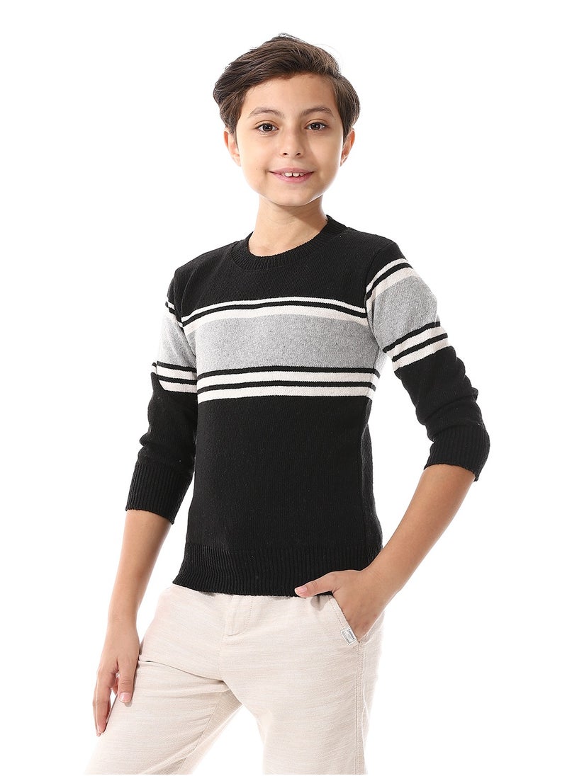 Andora Ribbed Hem Striped Slip On Pullover For Boys_Multicolour  - Image 2