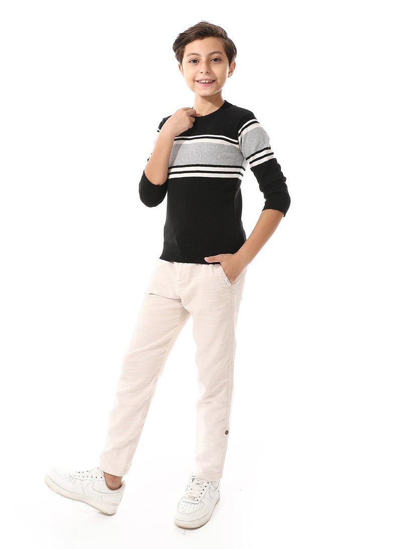 Ribbed Hem Striped Slip On Pullover For Boys_Multicolour