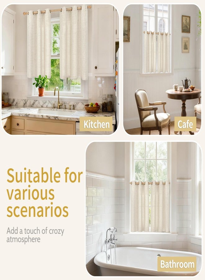 YoungsTex Short Linen Curtains 40 Inches Long for Kitchen Window Over Sink, Cream Semi Sheer Drapes Light Filtering with Bronze Grommet for Cafe Bathroom Small Window, 42 x 40 Inch, 2 Panels - Image 2