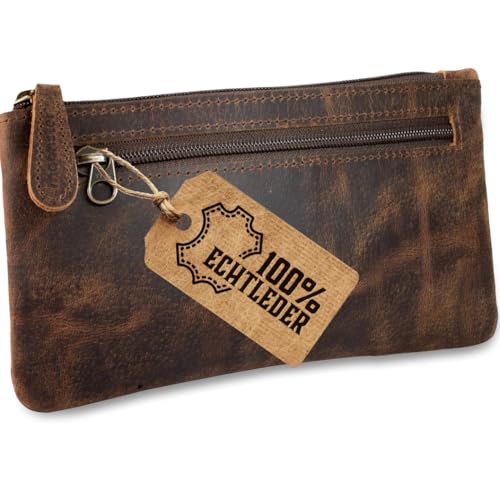 moonster FullGrain Buffalo Leather Pen Case 8x4 Inch Zipper Handmade Pencil Case Pouch Small Leather Pouch Fountain Pen Case Pencil Pouch Pen Bags Pen Cases for Adults - Image 1