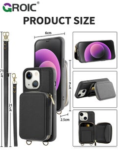 GROIC iPhone 15 Plus Black Crossbody Wallet Case with Wrist Strap, Card Holder Phone Purse for Women, RFID Blocking Zipper Leather Cover for iPhone 15 Plus  - Image 2