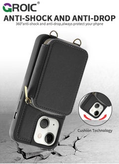GROIC iPhone 15 Plus Black Crossbody Wallet Case with Wrist Strap, Card Holder Phone Purse for Women, RFID Blocking Zipper Leather Cover for iPhone 15 Plus  - Image 4