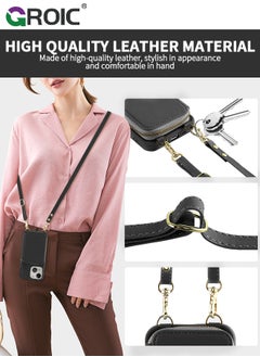 GROIC iPhone 15 Plus Black Crossbody Wallet Case with Wrist Strap, Card Holder Phone Purse for Women, RFID Blocking Zipper Leather Cover for iPhone 15 Plus  - Image 3