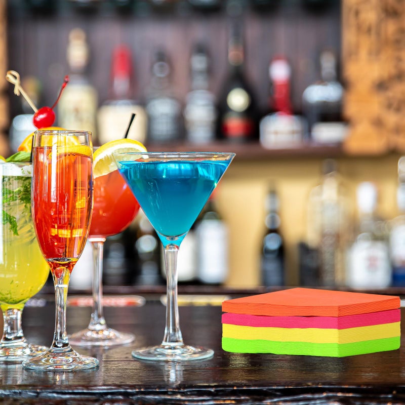 Layhit مناديل كوكتيل قابلة للتصرف 100 قطعة من لايهيت مناديل مشروبات مربعة ورقية لحفلات عيد الحب والزفاف وأعياد الميلاد والعشاء والغداء (لون نيون 5 × 5 بوصة) - Image 3