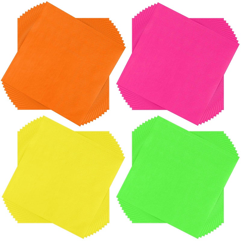 Layhit مناديل كوكتيل قابلة للتصرف 100 قطعة من لايهيت مناديل مشروبات مربعة ورقية لحفلات عيد الحب والزفاف وأعياد الميلاد والعشاء والغداء (لون نيون 5 × 5 بوصة) - Image 1
