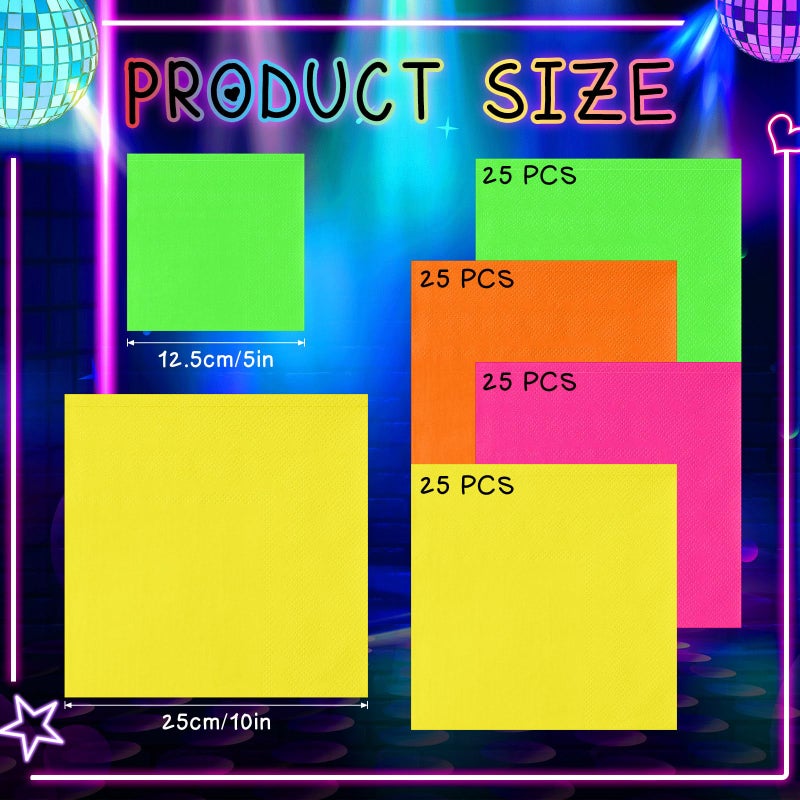 Layhit مناديل كوكتيل قابلة للتصرف 100 قطعة من لايهيت مناديل مشروبات مربعة ورقية لحفلات عيد الحب والزفاف وأعياد الميلاد والعشاء والغداء (لون نيون 5 × 5 بوصة) - Image 2