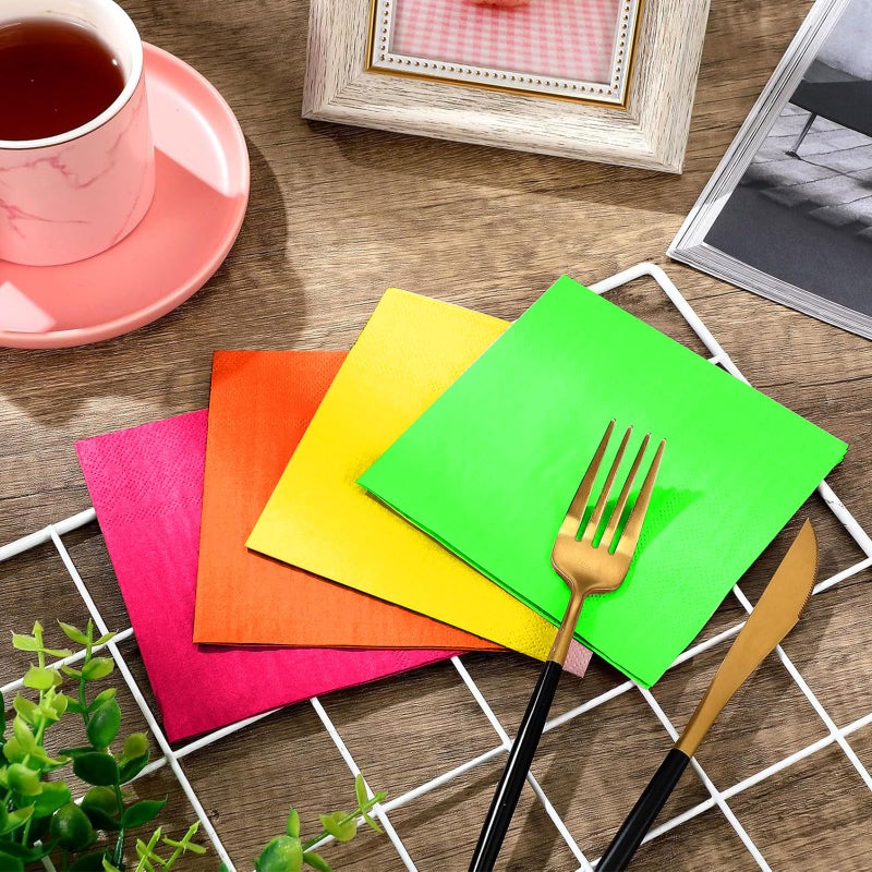 Layhit مناديل كوكتيل قابلة للتصرف 100 قطعة من لايهيت مناديل مشروبات مربعة ورقية لحفلات عيد الحب والزفاف وأعياد الميلاد والعشاء والغداء (لون نيون 5 × 5 بوصة) - Image 5