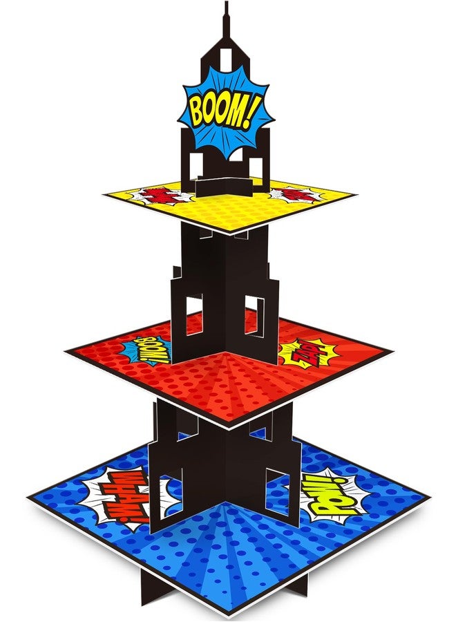 KALEFO Superhero Party Supplies Cake Stand 3 Tier Cupcake Stand Super Hero Parties Favors Mini Cup Cake Holder for Birthday Decorations (Superhero) - Image 1