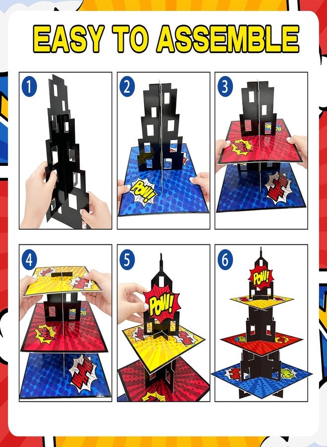 KALEFO Superhero Party Supplies Cake Stand 3 Tier Cupcake Stand Super Hero Parties Favors Mini Cup Cake Holder for Birthday Decorations (Superhero) - Image 4
