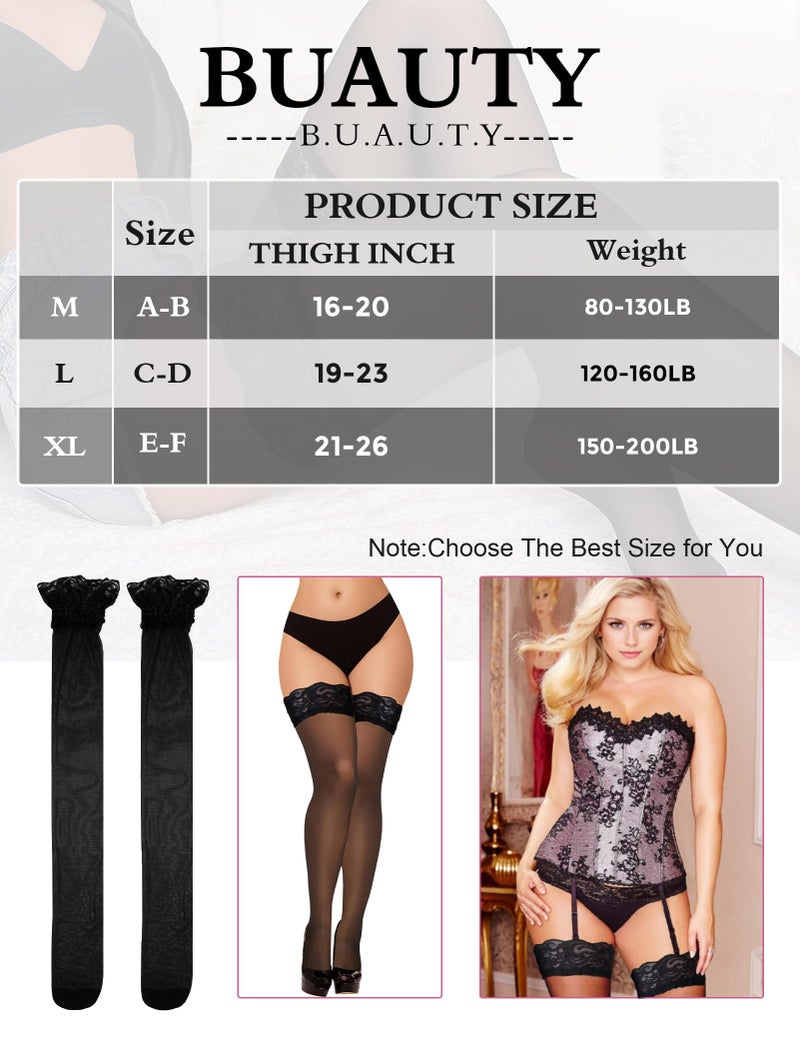 Buauty Black Thigh High Stockings for Women â€“ Lace Top Sexy Thigh Highs Pantyhose, Plus Size Sheer Black Tightsï¼ˆ1 pair - Image 5