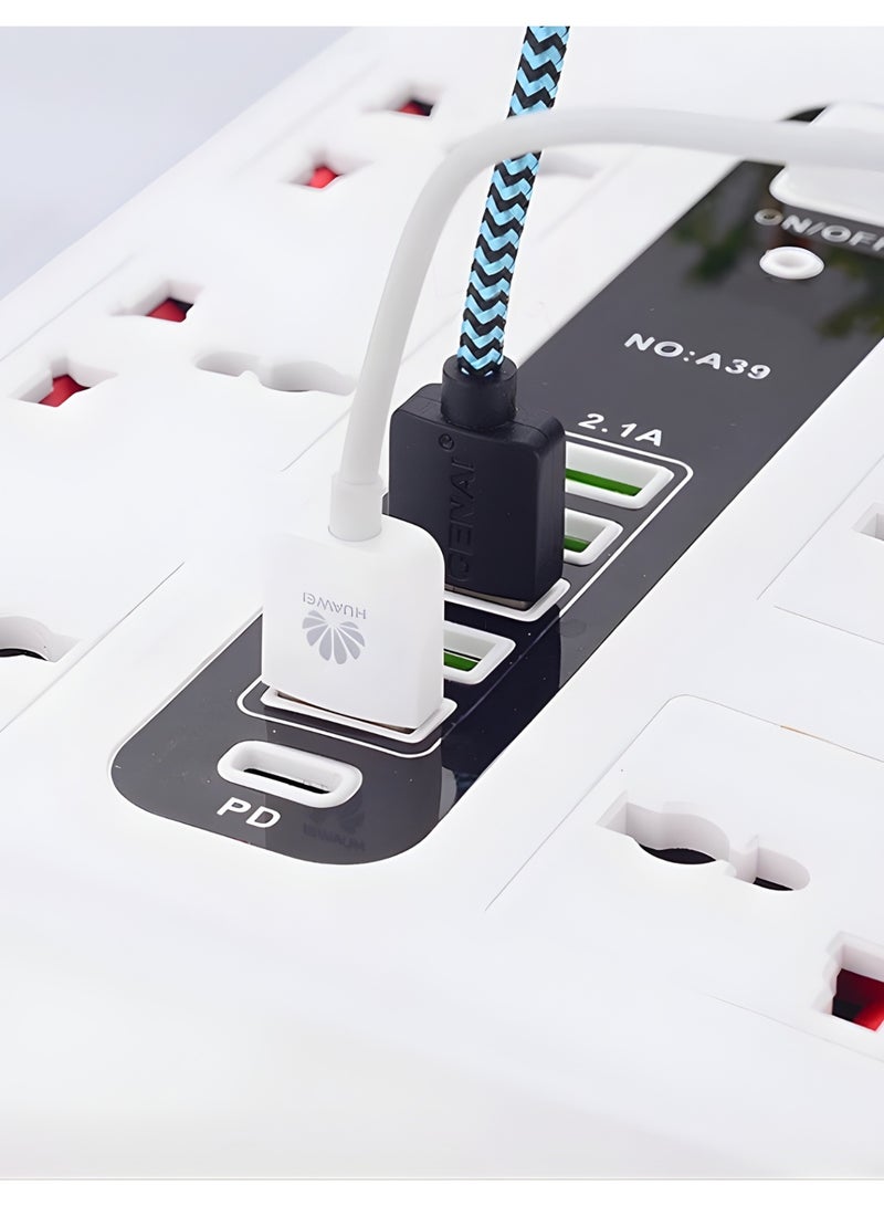 PowerMax Power Strip Extension Socket with 6 Universal Outlets & 6 USB Ports (5 USB-A + 1 PD Type-C), Smart Fast Charging Multi Plug Extension, 2500W, UK 3-Pin Plug, Child Safety Protection, Flame Retardant Material – Ideal for Home & Office - Image 2