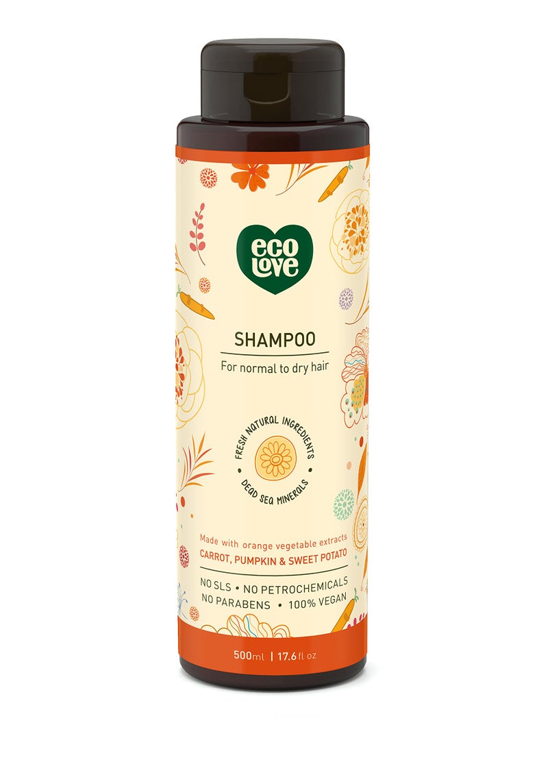 ecoLove - Natural Shampoo, Sodium lauryl sulfate Free, Vegan & Cruelty Free, Natural Dry Shampoo for Women, Organic Carrot and Pumpkin, No SLS or Parabens, 17.6 oz - Image 1