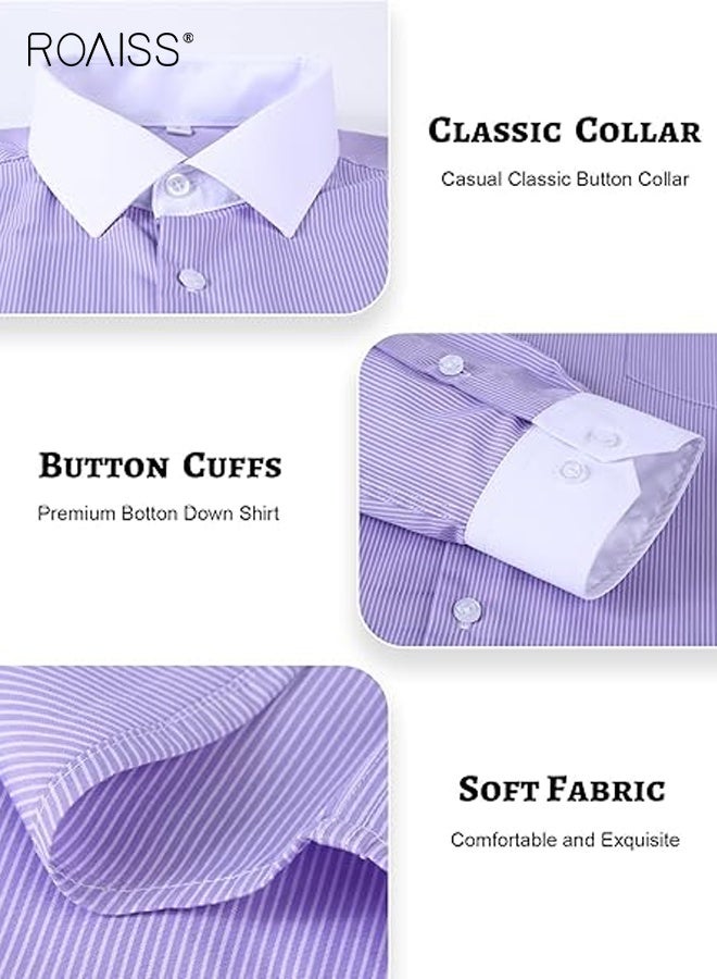 رويس قمصان رسمية للرجال، قمصان رسمية بأزرار، قمصان رسمية مخططة بأكمام طويلة، قمصان داخلية بمقاس عادي، قمصان فضفاضة وواسعة، قمصان يومية للربيع والخريف - Image 5