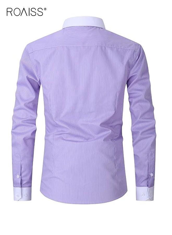 رويس قمصان رسمية للرجال، قمصان رسمية بأزرار، قمصان رسمية مخططة بأكمام طويلة، قمصان داخلية بمقاس عادي، قمصان فضفاضة وواسعة، قمصان يومية للربيع والخريف - Image 2