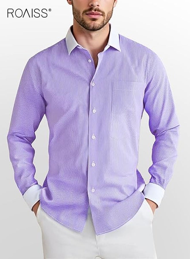 رويس قمصان رسمية للرجال، قمصان رسمية بأزرار، قمصان رسمية مخططة بأكمام طويلة، قمصان داخلية بمقاس عادي، قمصان فضفاضة وواسعة، قمصان يومية للربيع والخريف - Image 3