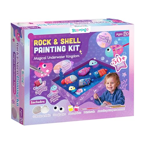 Bloomingo Magical Underwater Kingdom - Engaging Painting Craft Gift for Boys & Girls Age 4+ | Create Beautiful Ocean-Themed Rock and Shell Paintings | Encourages Focus, Patience & Creative Play - Image 1
