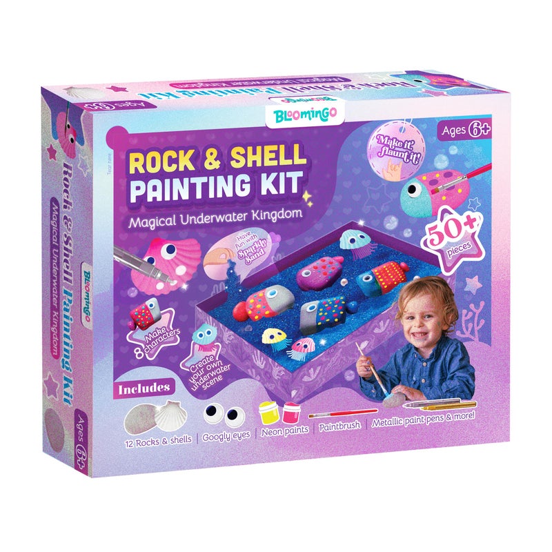 Bloomingo Magical Underwater Kingdom - Engaging Painting Craft Gift for Boys & Girls Age 4+ | Create Beautiful Ocean-Themed Rock and Shell Paintings | Encourages Focus, Patience & Creative Play - Image 5
