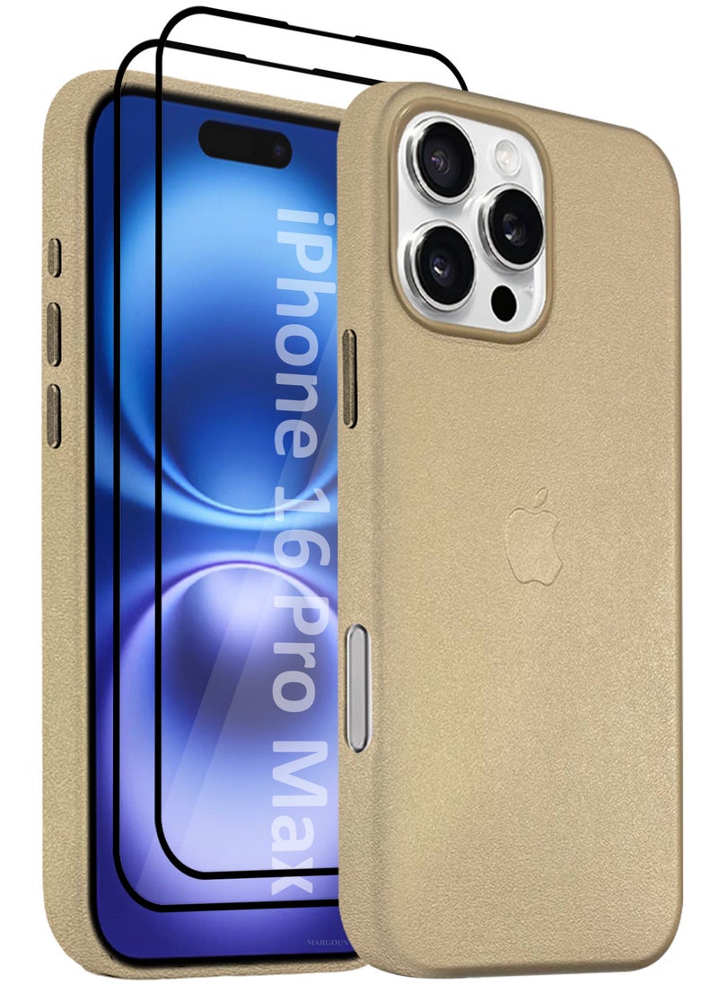 CATANES - (for Apple iPhone 16 Pro Max) 3Packs, Leather Case Compatible with Magsafe Anti-Scratch Leather Case Shockproof Drop Proof Protective Slim Case with 3D Screen Protector - Gold - Image 1
