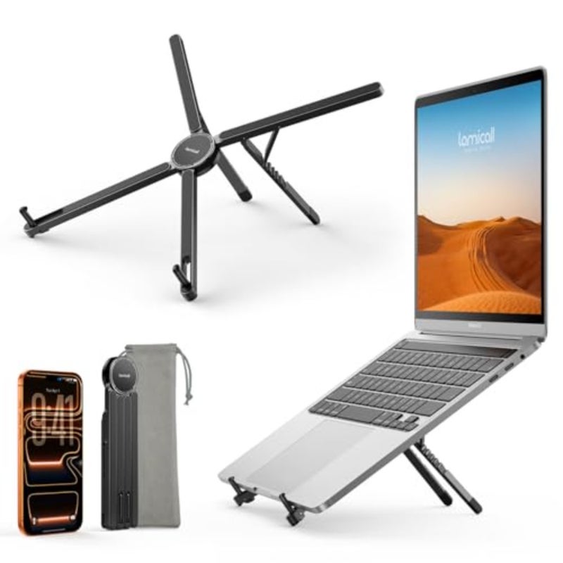 Portable Laptop Stand for Desk - [113g Ultralight] Foldable Laptop Holder, Adjustable for MacBook Stand, Aluminum Laptop Accessories for Travel Library fit 10-15.6" MacBook Neo Air Pro Dell - Image 1