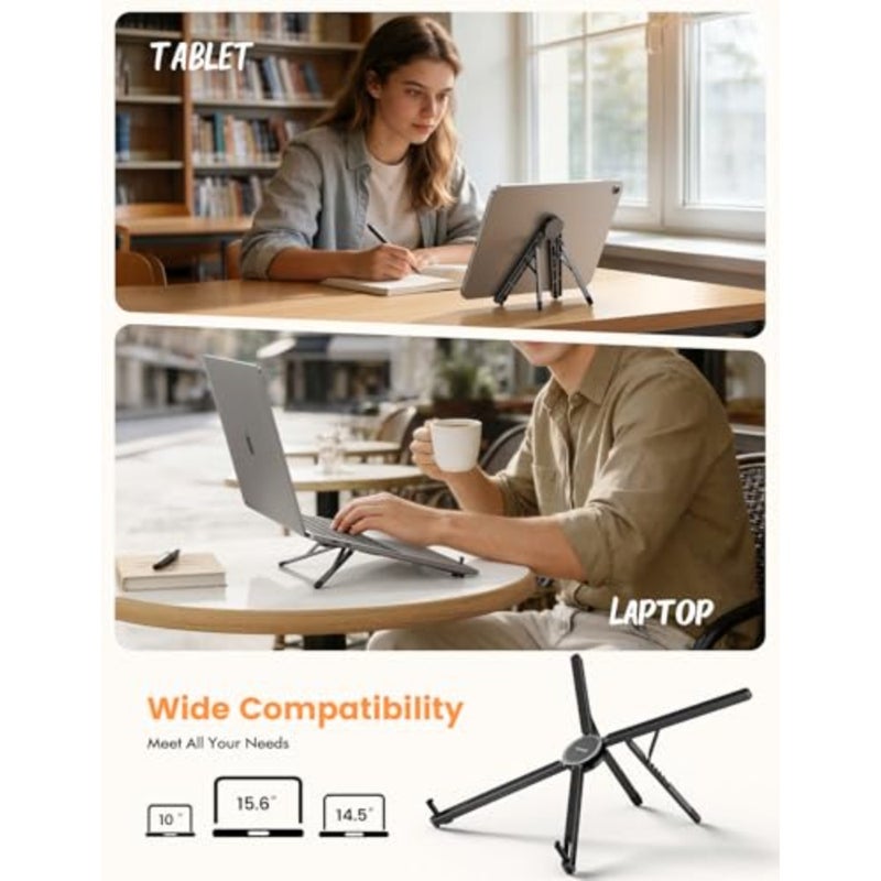 Portable Laptop Stand for Desk - [113g Ultralight] Foldable Laptop Holder, Adjustable for MacBook Stand, Aluminum Laptop Accessories for Travel Library fit 10-15.6" MacBook Neo Air Pro Dell - Image 3