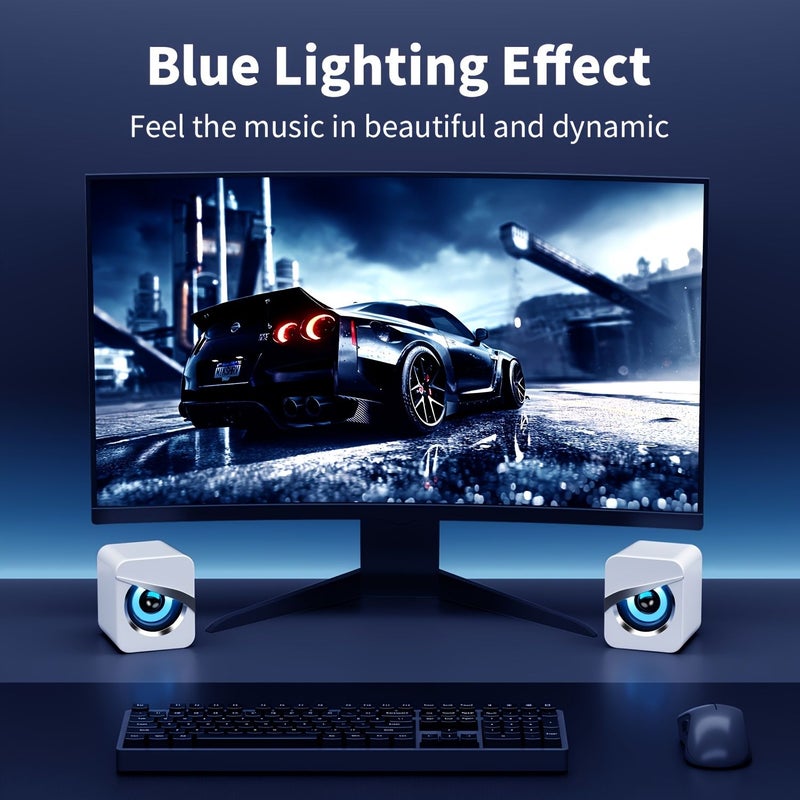 USB Wired Gaming Speaker White LED Lighting 3 5mm Aux Multi Device Desktop Speaker Compatible With PC Cell Phone Projector MP3 - Image 5