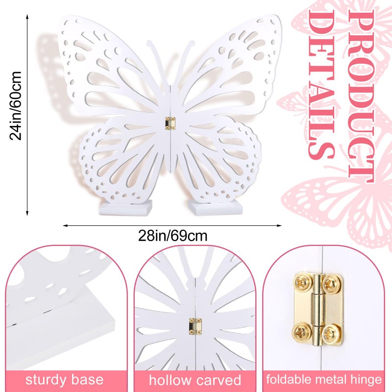 Booson Large Wooden Butterfly Decor 24 x 28 Inches Standing Wood Decoupage Carved Craft for Weddings Baby Showers Parties Adjustable Wings DIY Backdrop Garden Indoor Decoration - Image 2