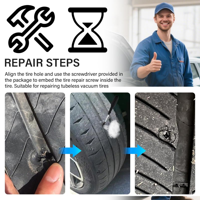 YGDMD 100PCS Tire Screw Plug Repair Kit,Self-Service Tire Repair Kit Includes 3 Sizes of Screw in Tires Plugs & Screwdriver for Quick Repairs,Professional Tires Repairs Rubber Nail - Image 5