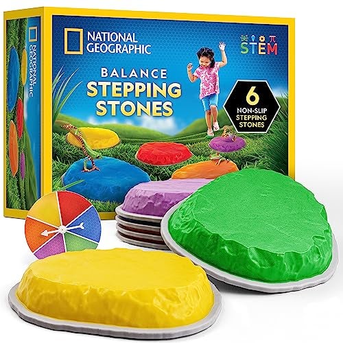 Blue Marble NATIONAL GEOGRAPHIC Stepping Stones for Kids – 6 Durable Non-Slip Stones Encourage Toddler Balance & Gross Motor Skills, Indoor & Outdoor Toys, Balance Stones, Obstacle Course (Amazon Exclusive) - Image 1