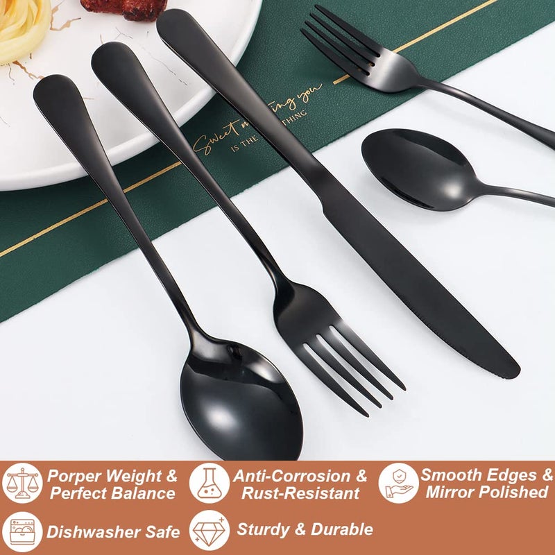 Lazycorner 30 Pcs Black Silverware Set for 6, Mirror Polished Flatware Set Stainless Steel Fork Knife Spoon, Food Grade Eating Utensils Sets, Reusable Silverwear Cutlery Set, Dishwasher Safe - Image 3