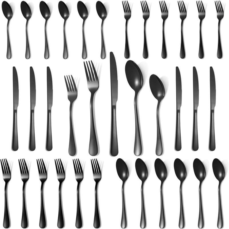 Lazycorner 30 Pcs Black Silverware Set for 6, Mirror Polished Flatware Set Stainless Steel Fork Knife Spoon, Food Grade Eating Utensils Sets, Reusable Silverwear Cutlery Set, Dishwasher Safe - Image 1