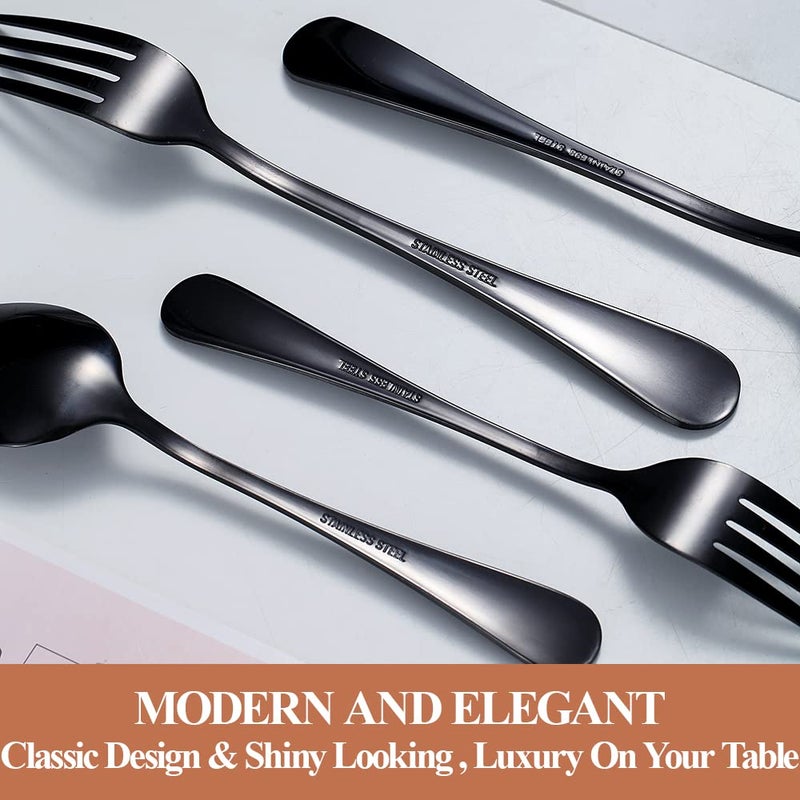 Lazycorner 30 Pcs Black Silverware Set for 6, Mirror Polished Flatware Set Stainless Steel Fork Knife Spoon, Food Grade Eating Utensils Sets, Reusable Silverwear Cutlery Set, Dishwasher Safe - Image 5