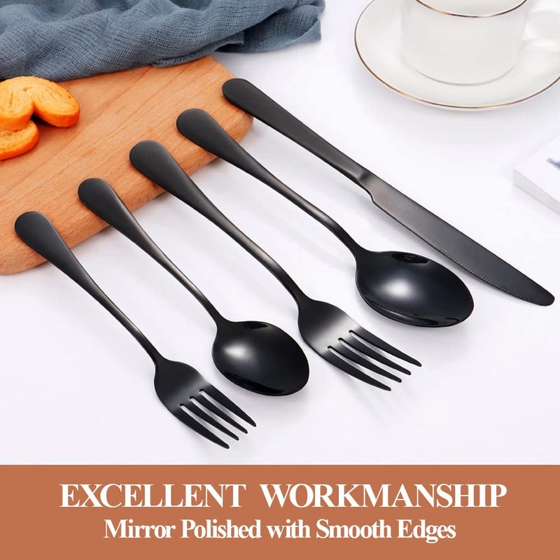 Lazycorner 30 Pcs Black Silverware Set for 6, Mirror Polished Flatware Set Stainless Steel Fork Knife Spoon, Food Grade Eating Utensils Sets, Reusable Silverwear Cutlery Set, Dishwasher Safe - Image 4