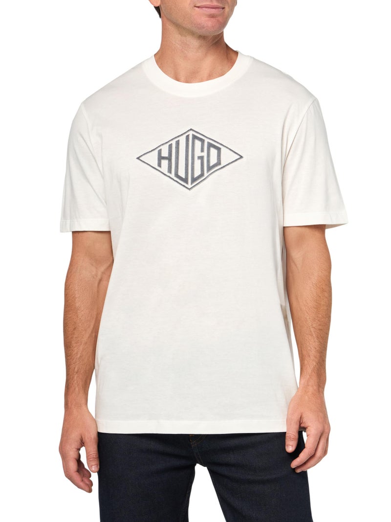 HUGO Textured Retro Logo Cotton TShirt Linen Cream XXL