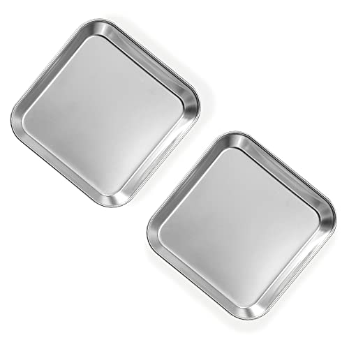 2 Pack Stainless Steel Dinner Plates Thickened Metal Dish Plate for Food Small Square Serving Tray for Appetizer Cookie Steak Dessert Salad Dental Silver