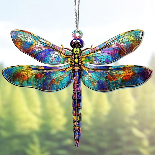 Sensemory Dragonfly Gifts for Women, Dragonflies Decor Suncatcher Effect, Dragon Fly Stained Glass Effect, Dragonfly Ornaments for Christmas Tree Decoration, Birthday Gift for Mom (Radiant Prism) - Image 1