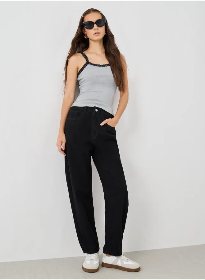 تايك تو Take Two Solid Mid Rise Tapered Jeans