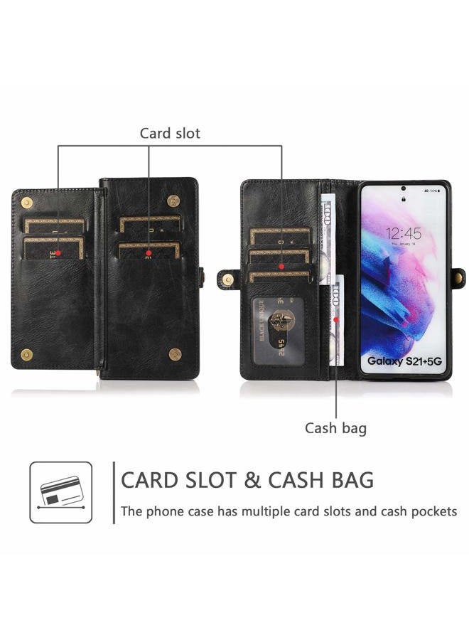 Asuwish Phone Case for Samsung Galaxy S21 Plus Glaxay S21+ 5G Wallet Detachable Cover with Tempered Glass Screen Protector and Flip Card Holder Cell Gaxaly S21+5G S21plus 21S + S 21 21+ G5 Women Black - Image 4