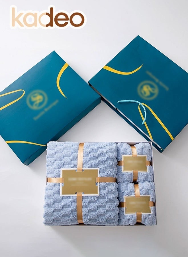 kadeo 3PCS Bath Towel Sets with Gift Box, Fade Resistant Coral Fleece Material, Soft Plush Jacquard Luxury 1 Bath Towels  and 2 Hand Towels, Quick Dry Towel Set Blue - Image 2