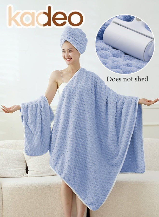 kadeo 3PCS Bath Towel Sets with Gift Box, Fade Resistant Coral Fleece Material, Soft Plush Jacquard Luxury 1 Bath Towels  and 2 Hand Towels, Quick Dry Towel Set Blue - Image 1