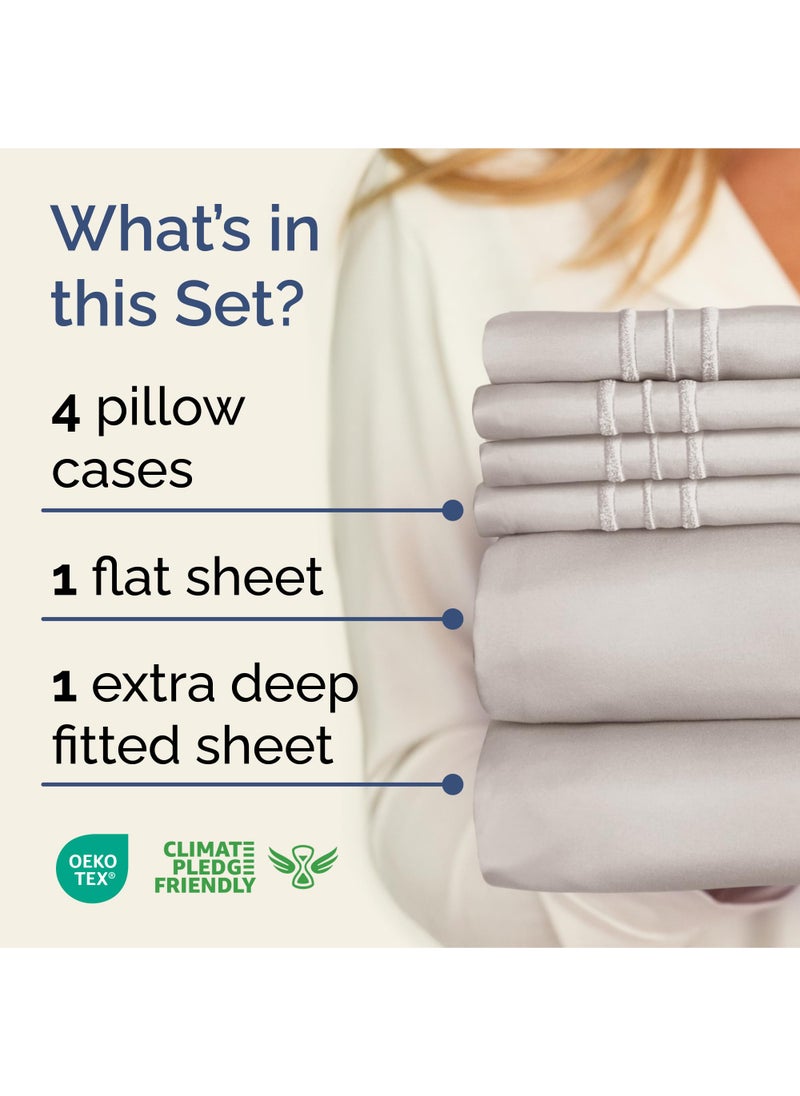 Extra Deep King Sheet Set - 6 Piece Breathable & Cooling Sheets - Hotel Luxury Bed Sheets Set - Easy & Secure Fit - Soft  Wrinkle Free & Comfy Sheets Set - Light Grey Sheet Set with Extra Deep Pockets