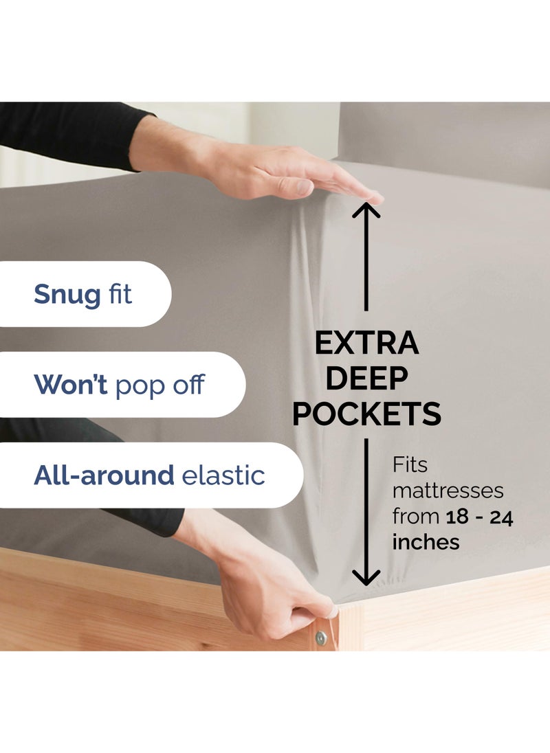 Extra Deep King Sheet Set - 6 Piece Breathable & Cooling Sheets - Hotel Luxury Bed Sheets Set - Easy & Secure Fit - Soft  Wrinkle Free & Comfy Sheets Set - Light Grey Sheet Set with Extra Deep Pockets