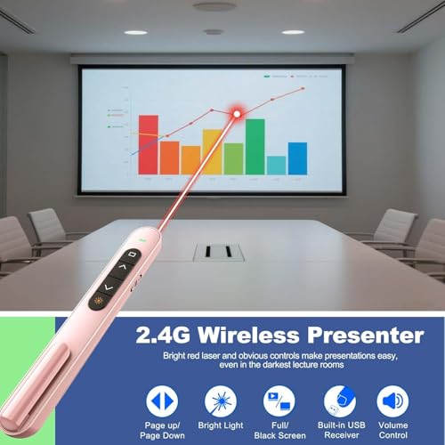 Rts USB Type-C 2 in 1 Last Pointer 2024-2025 Presentation Clicker for PPT PowerPoint Clicker, Hyperlink Volume Control Wireless Presenter, RF 2.4GHz USB Remote Control for Keynote/MAC/PC/Laptop Pink - Image 4