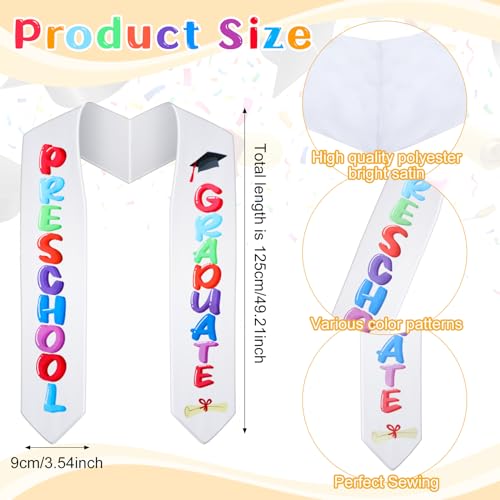 Funnysoft 2025 Preschool Graduation Cap with Printed Graduation Stole Unisex Preschool Graduation Cap Sash(White) - Image 3