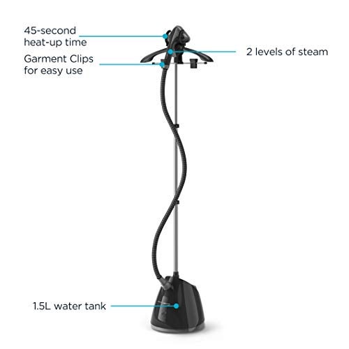 Rowenta, Steamer for Clothes, Pro Style Full Size Steamer with 45 second heat-up & Removable 50 oz Water Tank, 1500 Watts, Included Clips to Hang Clothes, Ironing, Black Clothes Steamer, IS2461 - Image 2